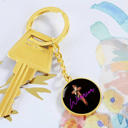 Inspiring Heart Cross Graphic Circle Keychain – Christian Gift for Women