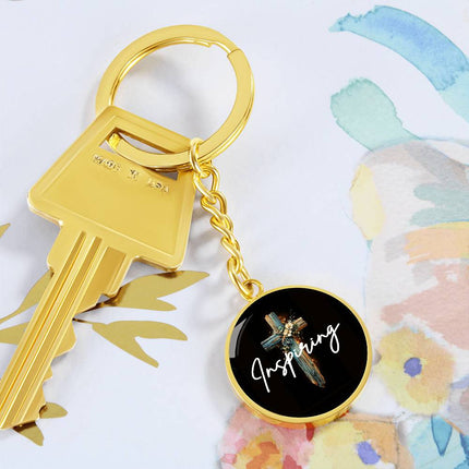 Inspiring Heart Cross Graphic Circle Keychain – Christian Gift for Women