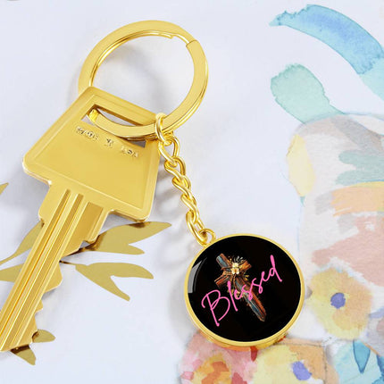 Inspiring Heart Cross Graphic Circle Keychain – Christian Gift for Women