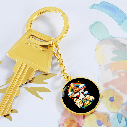Jesus With the Sheep - Graphic Circle Keychain – Christian Gift for Kids