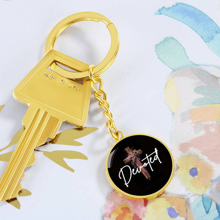 Inspiring Heart Cross Graphic Circle Keychain – Christian Gift for Women