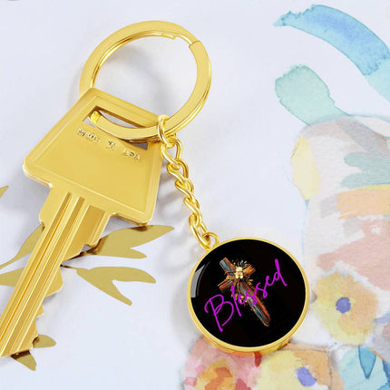 Inspiring Heart Cross Graphic Circle Keychain – Christian Gift for Women