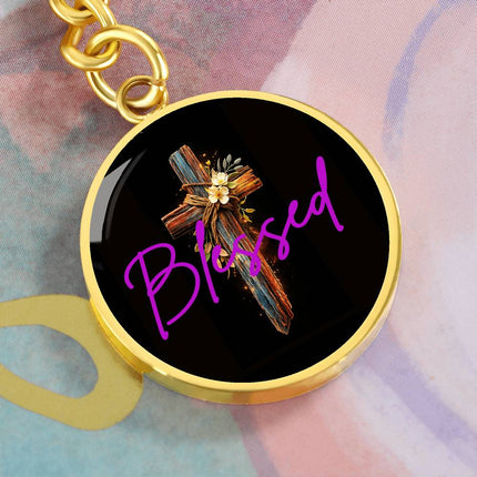 Inspiring Heart Cross Graphic Circle Keychain – Christian Gift for Women
