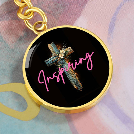 Inspiring Heart Cross Graphic Circle Keychain – Christian Gift for Women