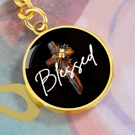 Inspiring Heart Cross Graphic Circle Keychain – Christian Gift for Women