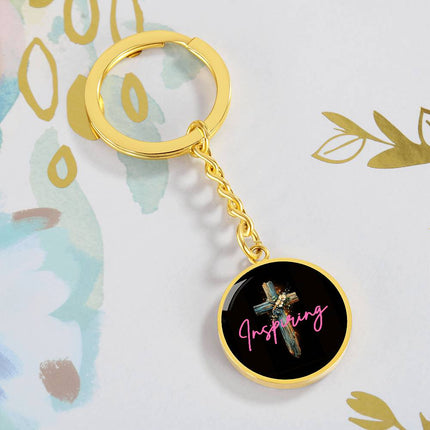 Inspiring Heart Cross Graphic Circle Keychain – Christian Gift for Women