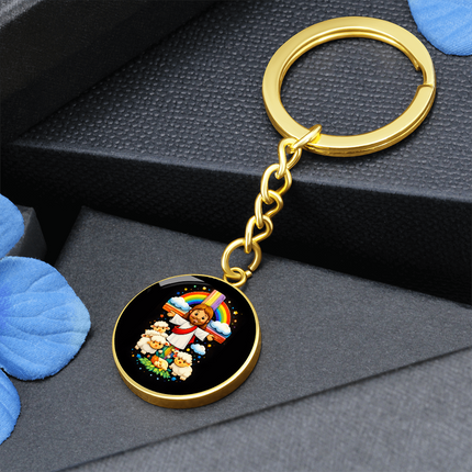 Jesus With the Sheep - Graphic Circle Keychain – Christian Gift for Kids