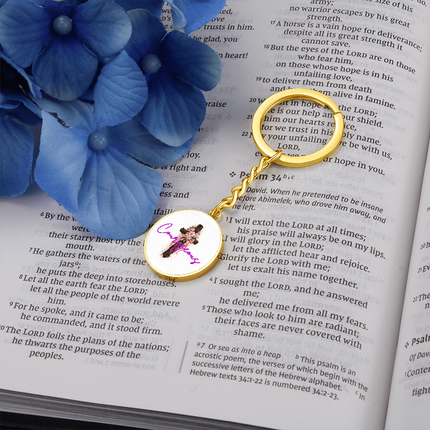 Courageous Flower Cross Christian Circle Keychain | Mother's Day Gift for Mom | Faith Gift