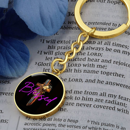 Inspiring Heart Cross Graphic Circle Keychain – Christian Gift for Women