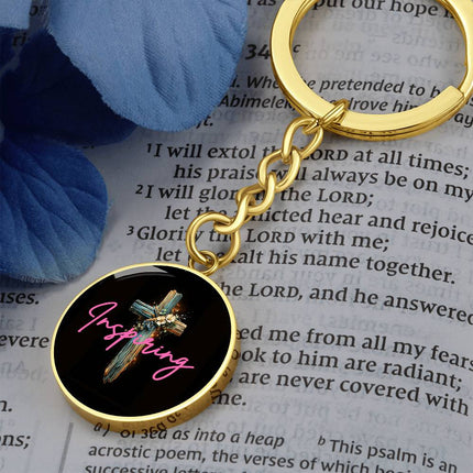 Inspiring Heart Cross Graphic Circle Keychain – Christian Gift for Women