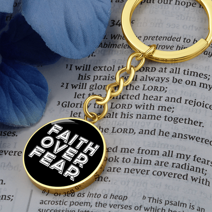 Faith Over Fear Graphic Circle Keychain – Christian Gift