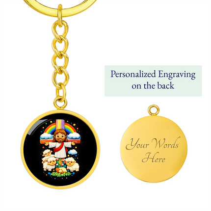 Jesus With the Sheep - Graphic Circle Keychain – Christian Gift for Kids