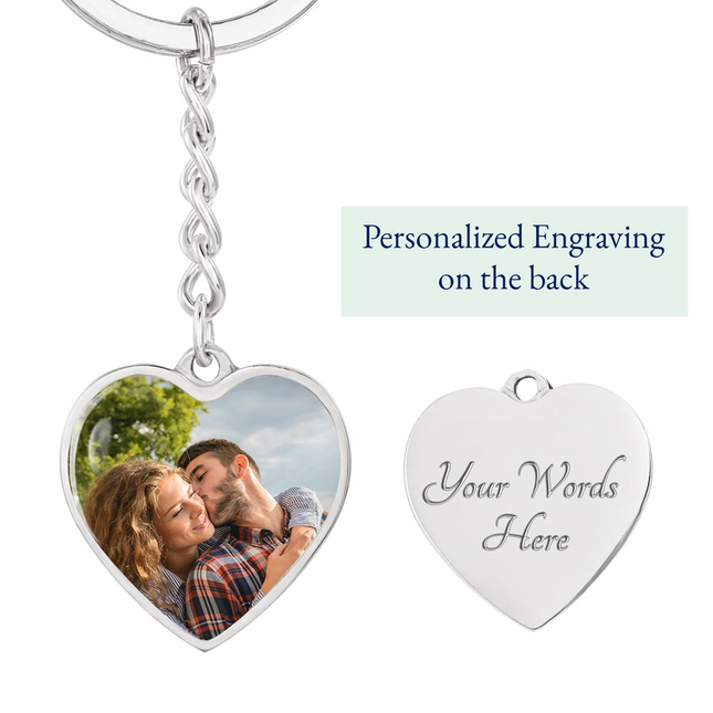 Devoted Cross Photo Heart Keychain – Christian Gift for Men