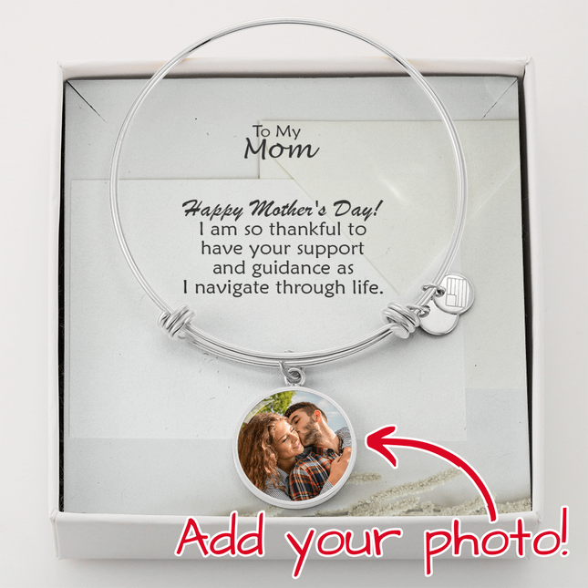 Christian luxury circle bangle with "To My Dearest Mom, Happy Mother's Day" message — modern Mother's Day gift for mom, in luxury gift box